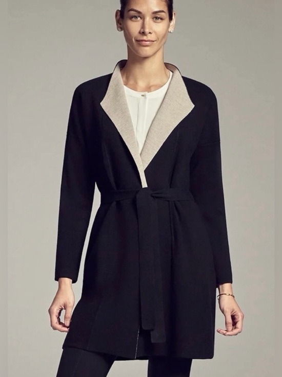 MM Lafleur Sweaters - MM LaFleur O’Keeffe Sweater Coat Small Black Tan Wool Silk Cashmere Cardigan